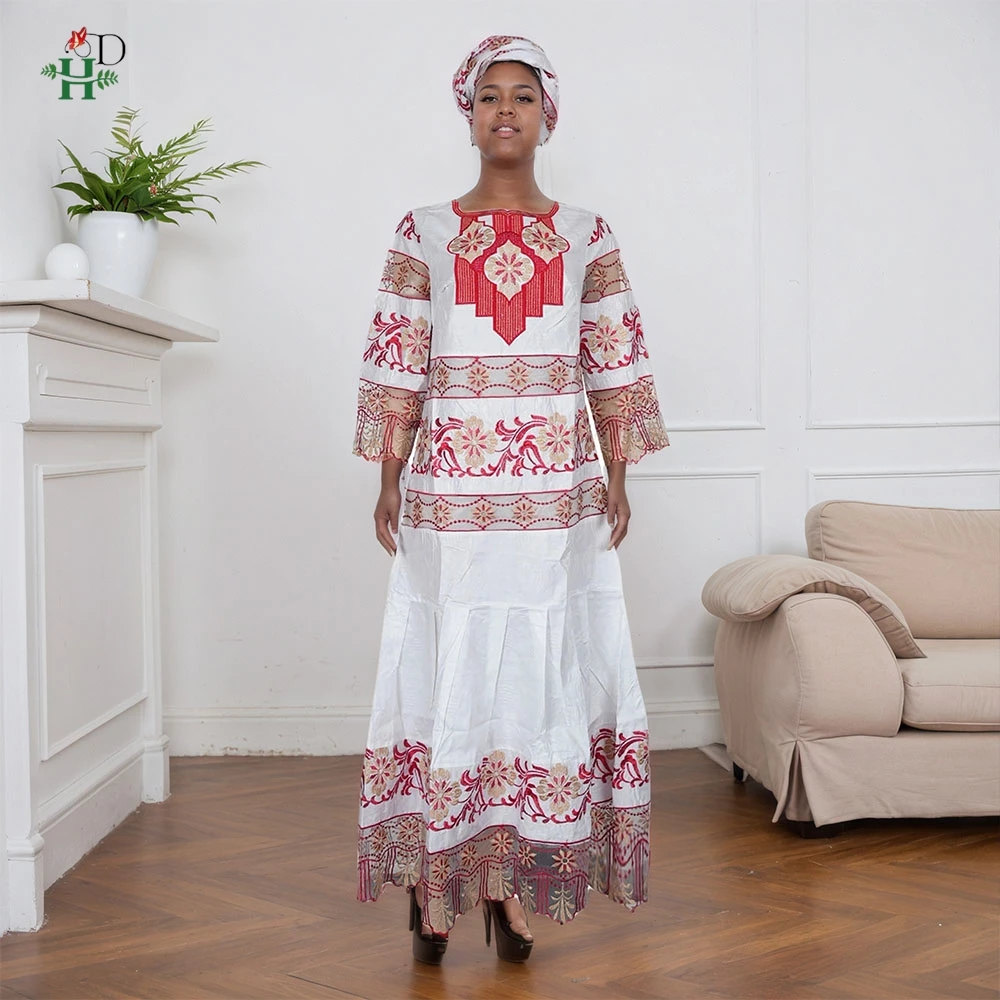

New African Dress For Women Traditional Turkey Dress Plus Size Embroidery Church Wedding Party Gown and Headwrap Africa Clothing