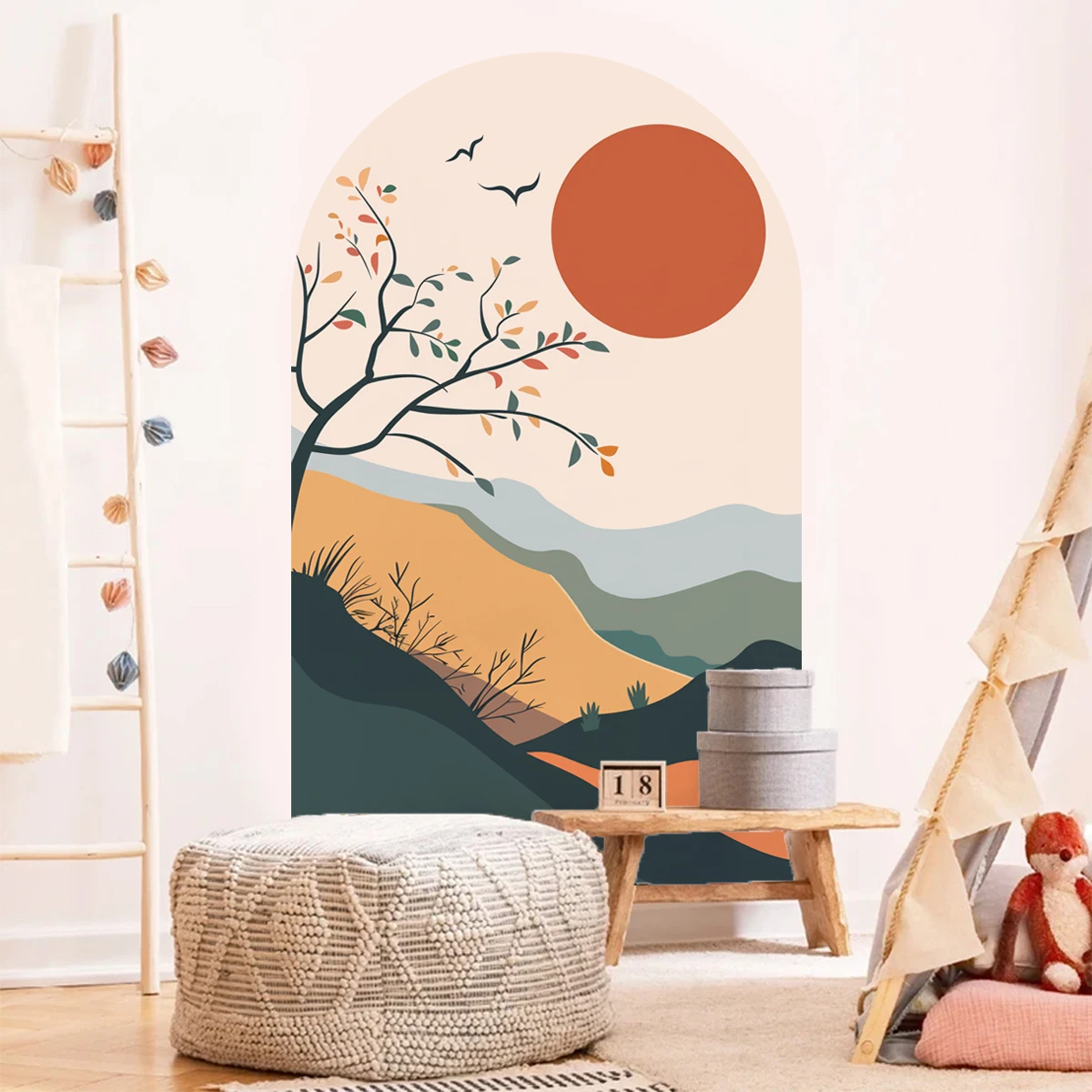 

Boho Mountain Sun Tree Bird Wall Sticker Mural Art Decal wallpaper Room Bedroom Living Room Interior Home Decor Self Adhesive