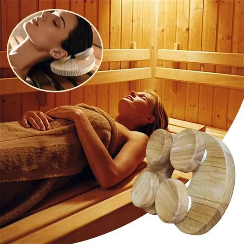 【FITTING】Natural Solid Wood Dry Steam Room Sauna Wooden Pillow Smooth Waterproofed Moisture-Resistant Wooden Pillow Backrest