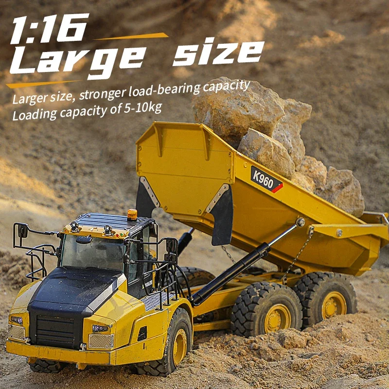 

KABOLITE K960 RC Truck 1/16 All Alloy Hydraulic 6x6 RC Dump Articulated Truck Metal Model Simulation Engineering MachineToy