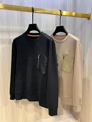 New autumn and winter fashion H leather pocket men's round neck sweatshirt, simple pullover