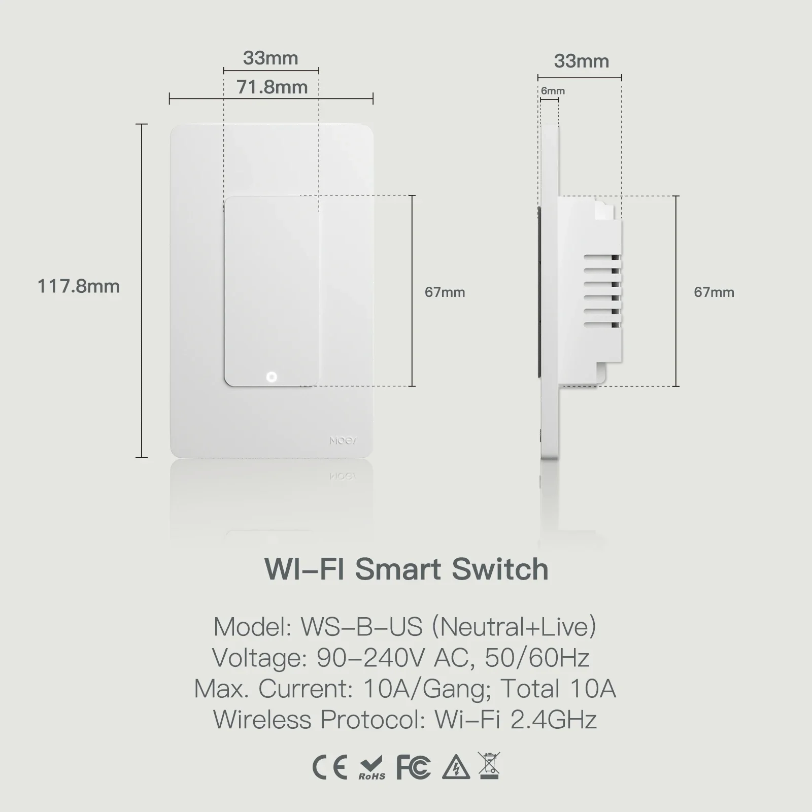 Wi-Fi Smart Light   Single Pole Push Button Wall  Work With Alexa    Wire Required