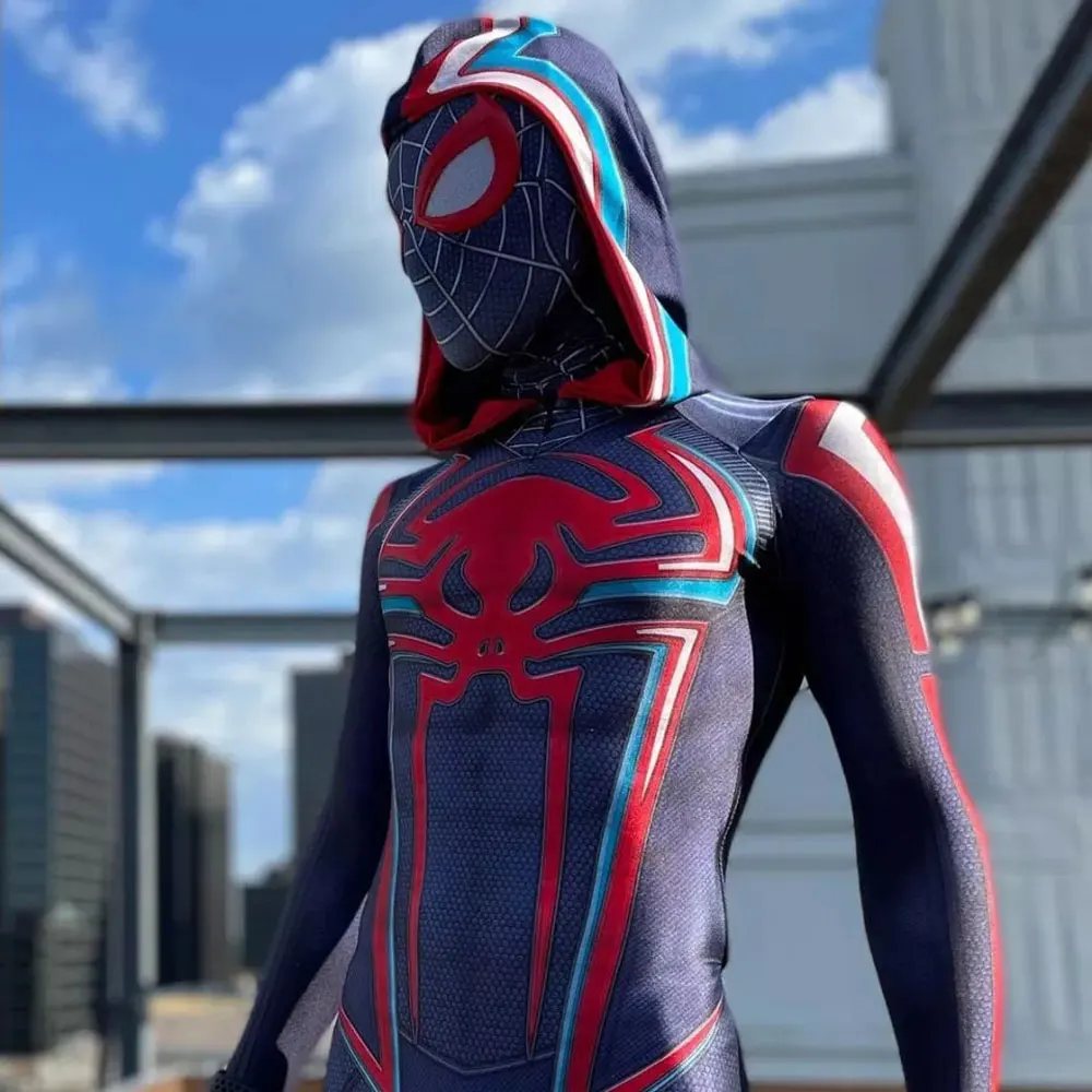 Adults  2099 Miles Morales PS5 Marvel SpiderCosplay Superhero Cosplay Costume Full Bodysuit Zentai Second Skin Party