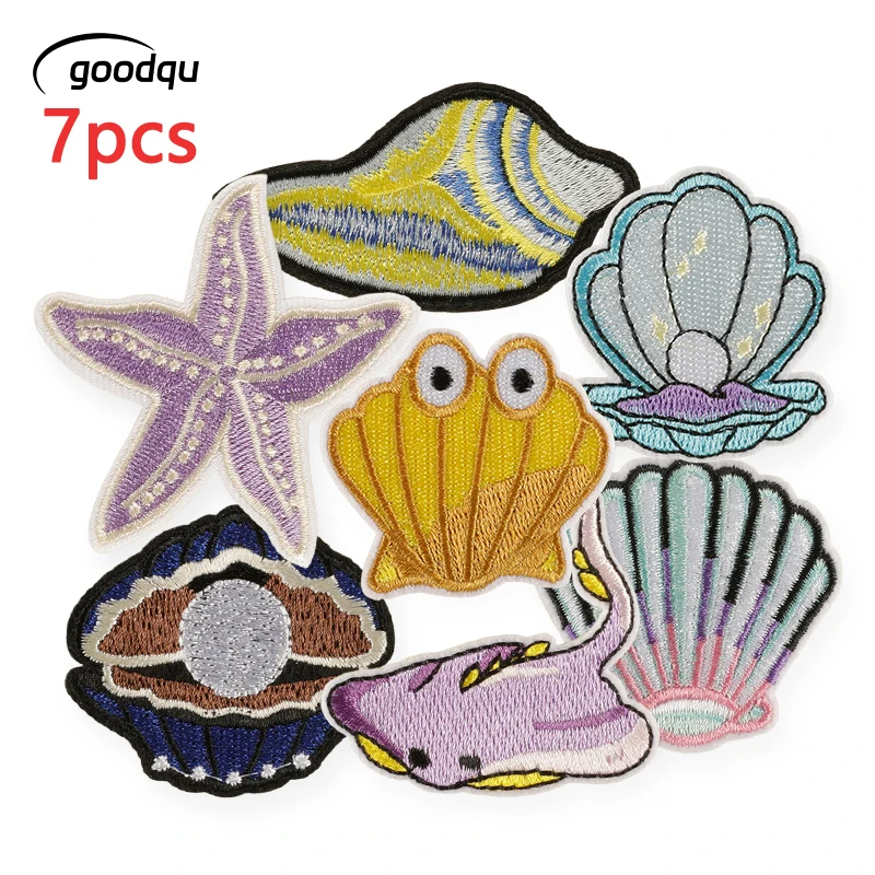 7 teile/los Seestern Shell Nette Eisen Auf Patches Für Kleidung Kinder Mit Kleidung Gestickte Jacken Diy Nähen Aufkleber Pack Mädchen – Detail 1
