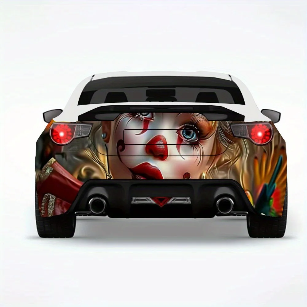 

Clown Girl with Curly Hair ArtCar Sticker,Vinyl Decal for Car Rear, Waterproof Self-Adhesive Vinyl Stickers for Vehicle Tail and