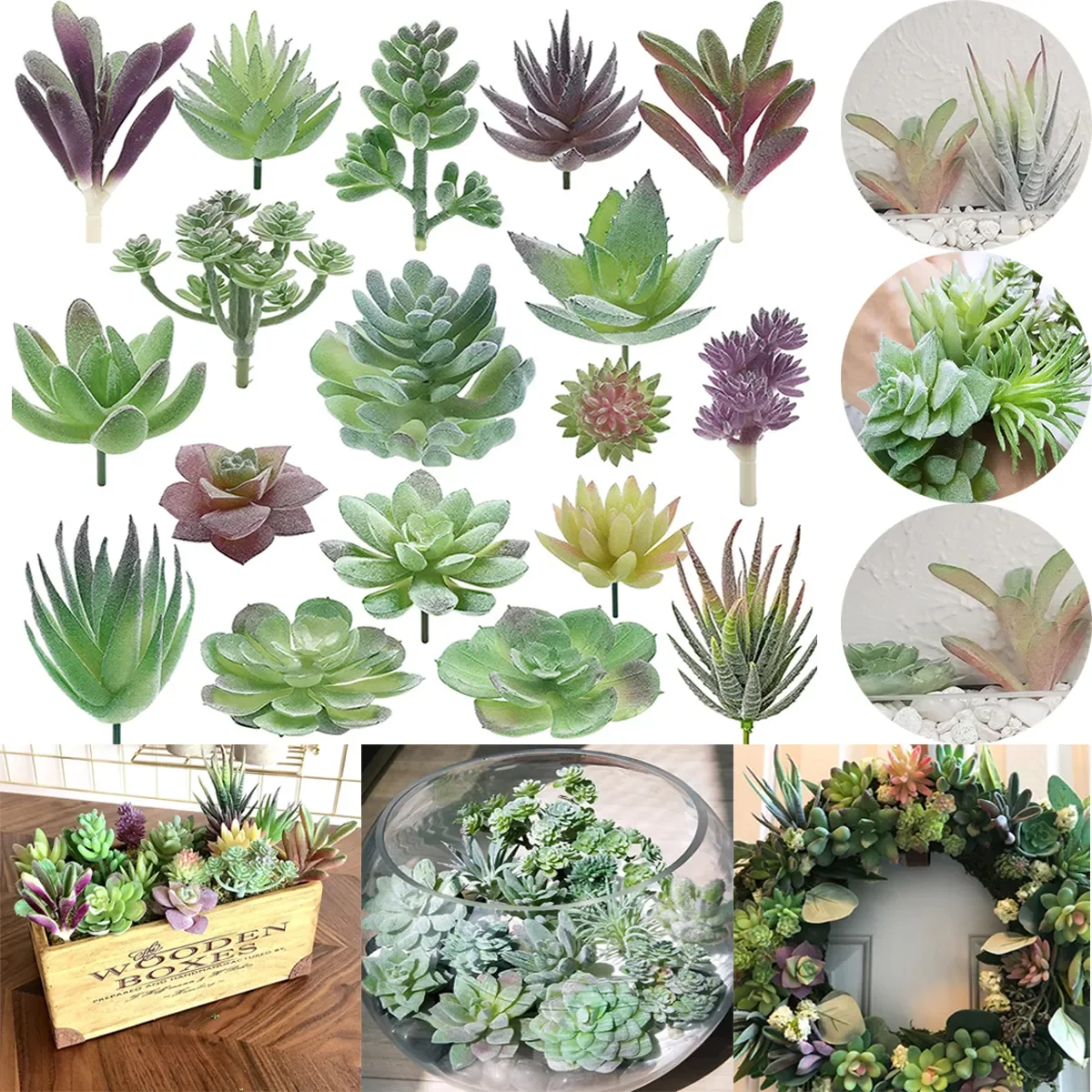 18Pcs Artificial Succulent Plants Realistic Textured Cactus Unpotted Faux Lotus Landscape Garden Ornament for Home Desktop Decor