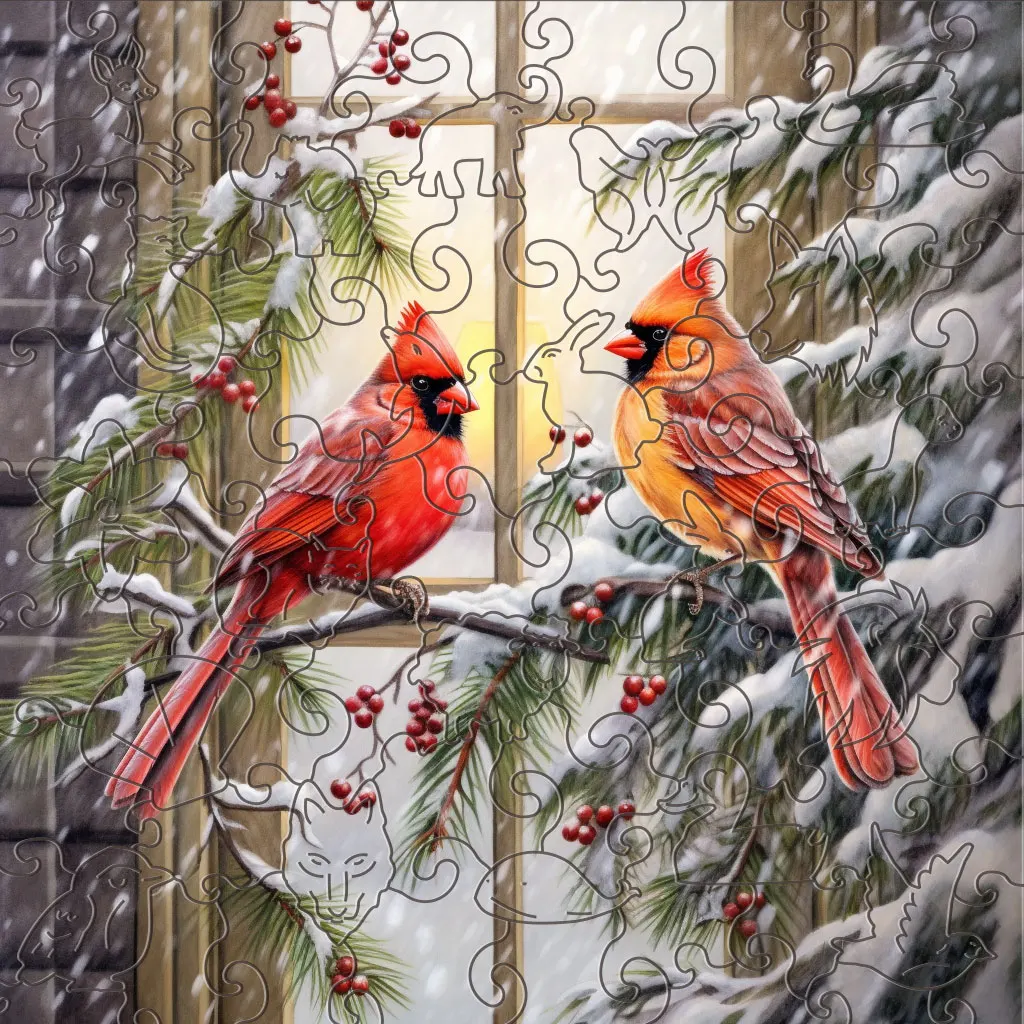 

Two Red Birds Christmas Wooden Jigsaw Puzzle, Irregular Animal Shaped Pieces Wooden Toys , Creative Gift For Adults Teenagers
