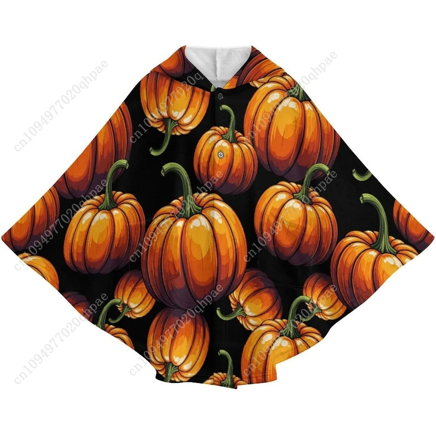 Cozy Flannel Blanket Sweater,Pumpkin Pattern On Black Oversized Hoodie With Pockets For Kids And Teenagers