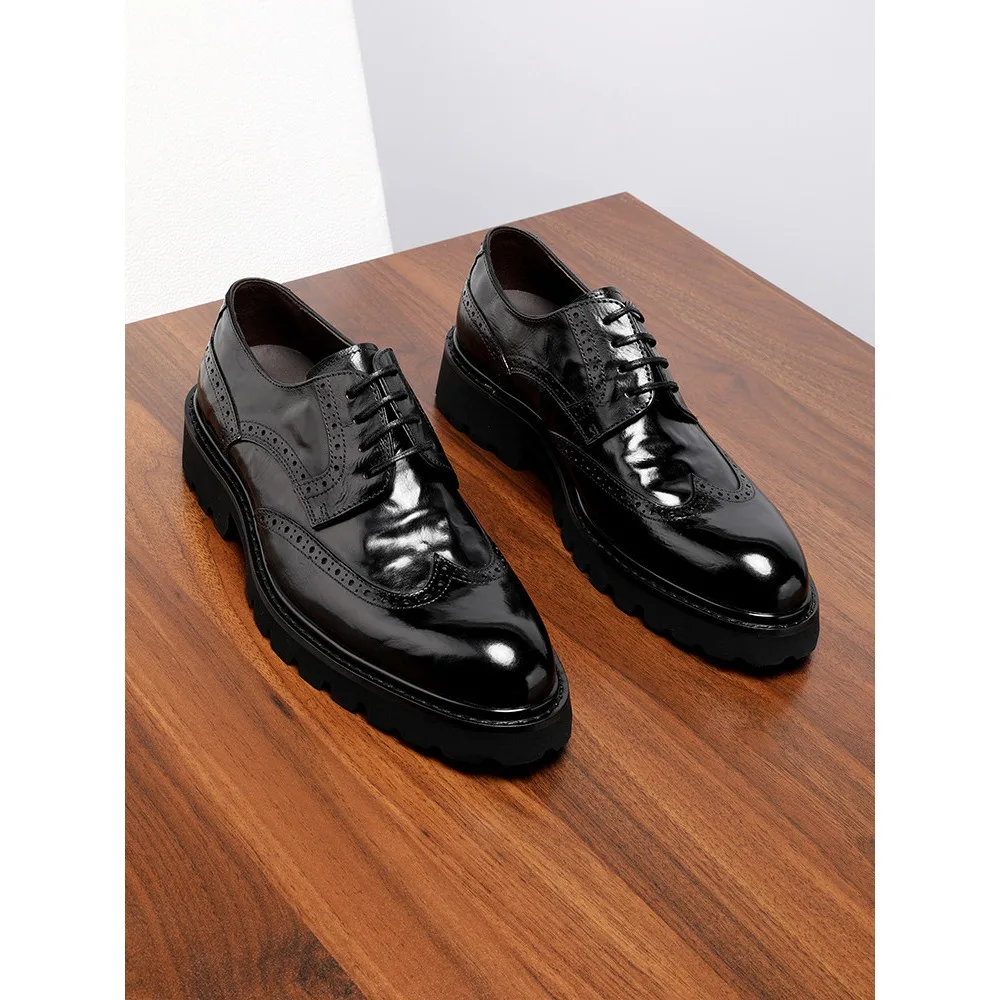 Men Brogue Carved Wedding Dress Shoes Genuine Calfskin Leather Wrinkle Business Casual Versatile Popular Formal Shoes For Men