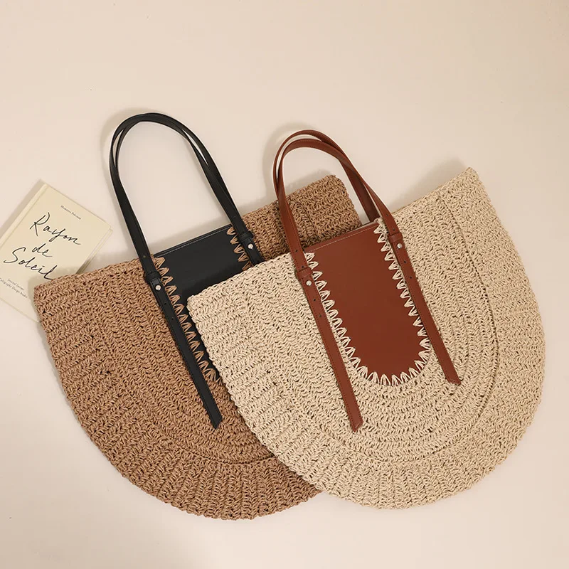 Casual Large Capacity Tote Rattan Women Handbags Designer Wicker Woven Shoulder Crossbody Bags Luxury Summer Beach Bag Big Purse