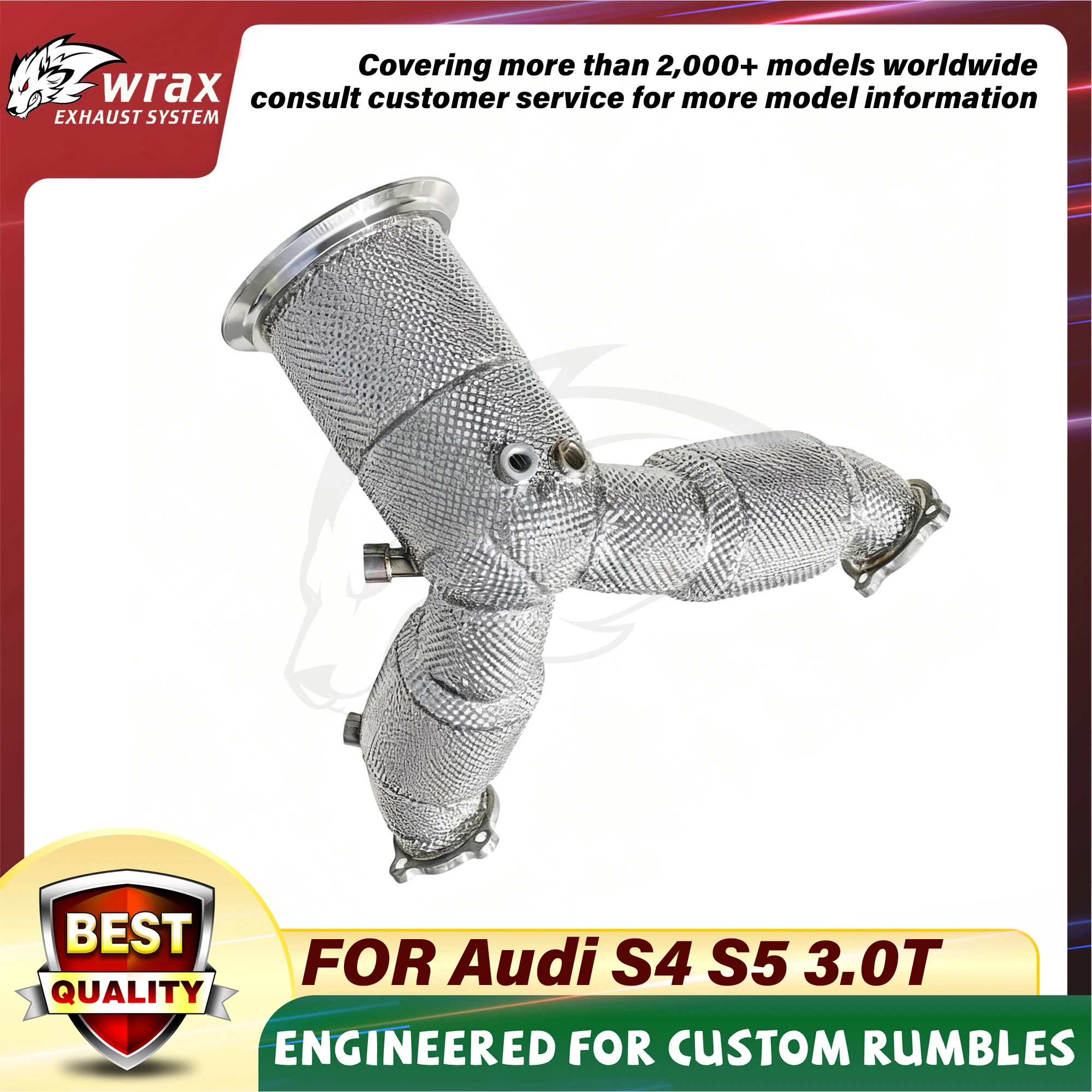 

WRAX Sports Exhaust for Audi S4 S5 3.0T High Flow Downpipe with SS304 Heat Shield Performance Upgrade Exact Fit