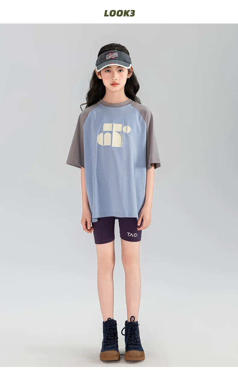 女の赤ちゃんのための半袖Tシャツ,夏のトップ,中型,山のプリント,綿,対照的,2024