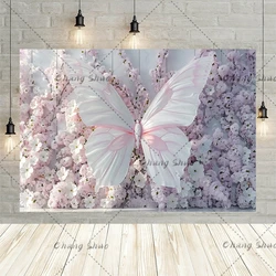 Pink Flowers Dreamy Butterfly Background Cloth Photography Custom Baby Baptism Studio Props Decoration Girl First Birthday Party