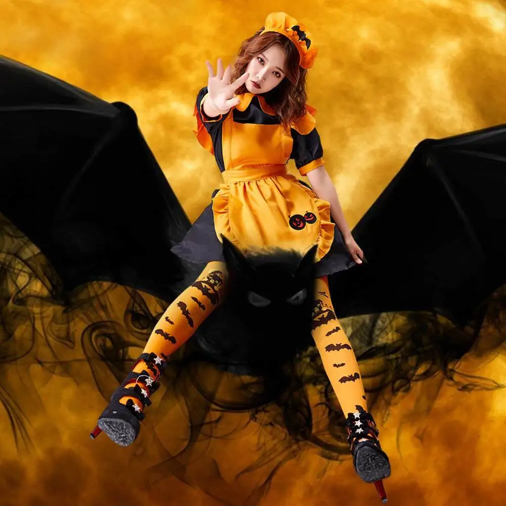 

Halloween Maid Dress Pumpkin Lantern Costume Women's Traditional Ethnic Stage Performance Clothing Autumn