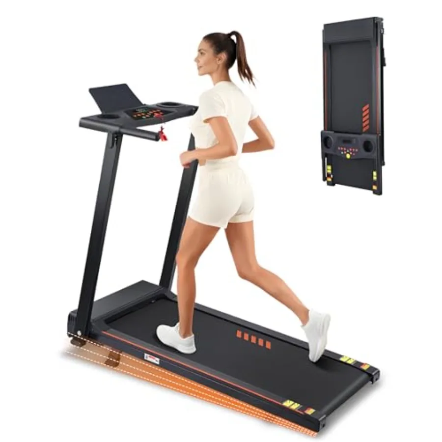 

Компактная беговая дорожка для дома с двигателем 3.0 л.с., нагрузка до 136 кг, регулировка угла наклона, ручка-поручень, LED-дисплей, 24 предустановленных программ, охлаждение воздуха