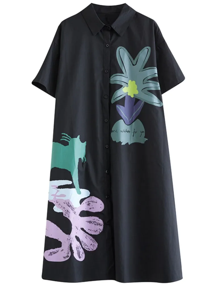 Oversized verão camisa vestido feminino impressão moda casual solto senhoras vestidos de manga curta mulher camisas longas vestido