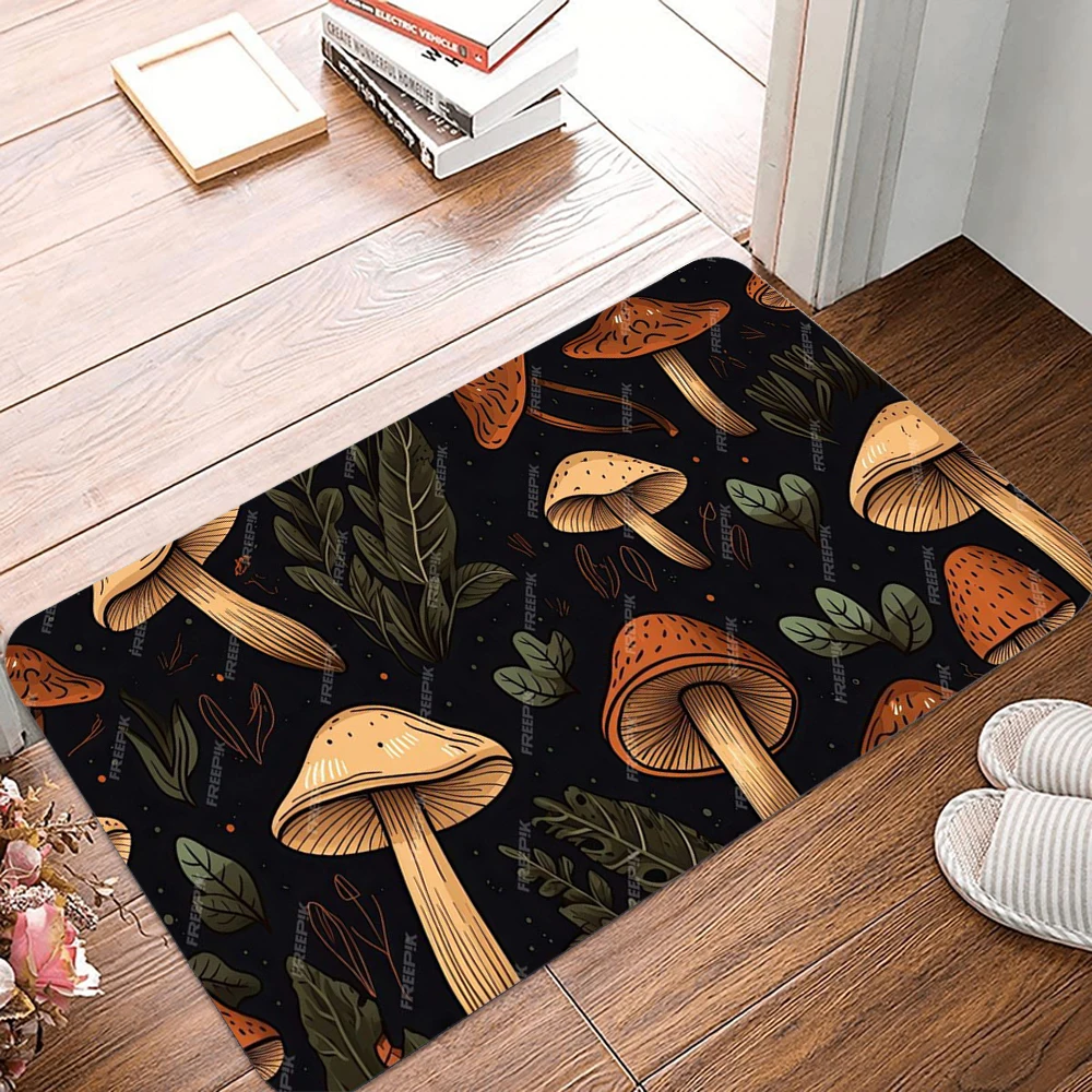 Retro Mushroom Forest Doormat Floral Art Nouveau Pattern Doormat Bath Door Floor Mat Textile Pattern Toilet Rug Carpet Footpad