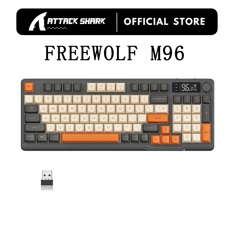Original Brand FreeWolf M96 Wireless Keyboard with Screen,Gaming Keyboard Bluetooth Dual-Mode Connection,Multi-Device Linking