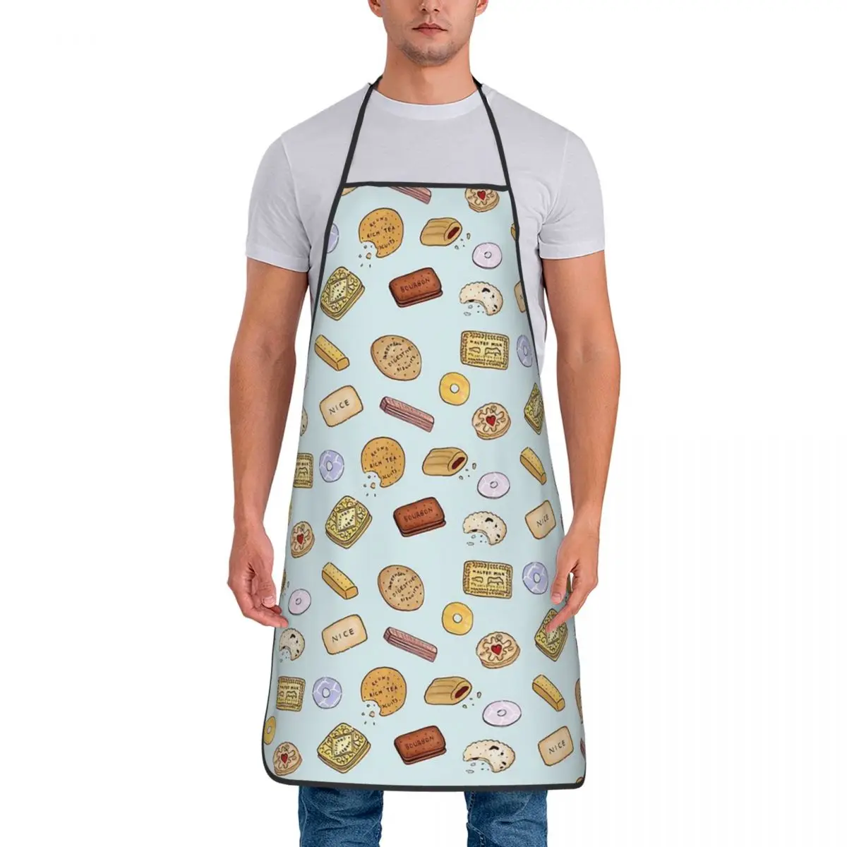 Custom Bib British Biscuits Apron for Men Women Adult Chef Cooking Kitchen Cute Cookies Tablier Cuisine Painting