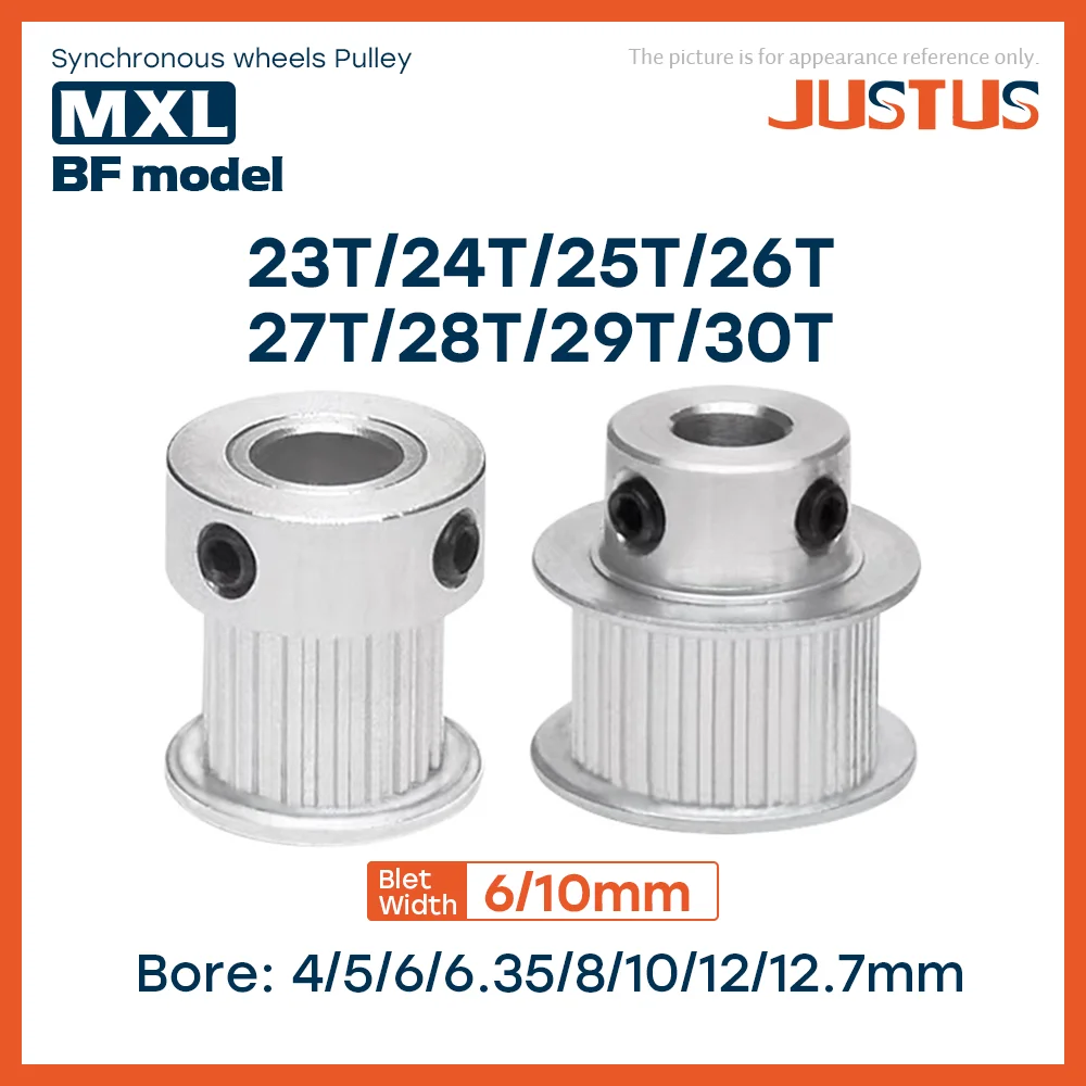 

MXL Timing Pulley 23T/24T/25T/26T/27T/28T/29T/30Teeth Bore 4/5/6/6.35/8/10/12mm-15mm for 6/10mm Width Belt Used In Linear Pulley