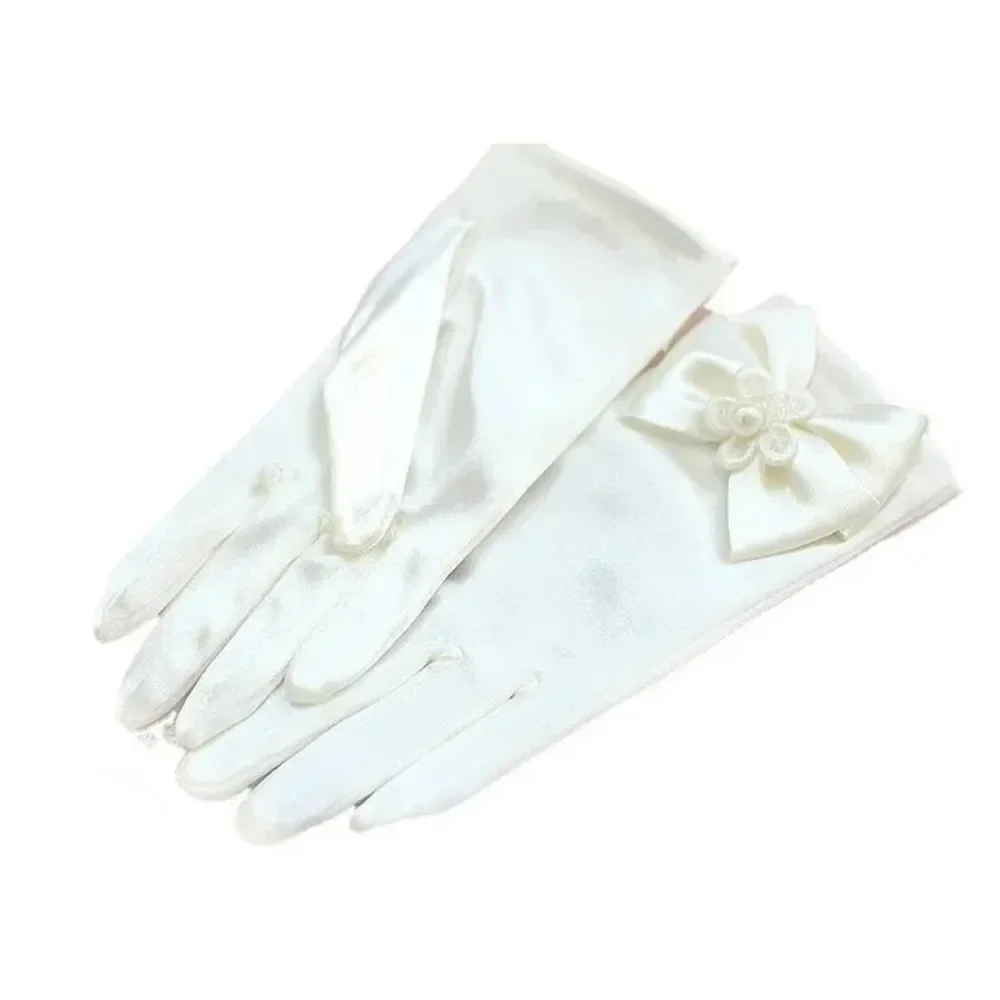 New Sweet Satin Flower  Gloves White Gloves for Girls Wedding Gloves with Bow Fashion Mittens