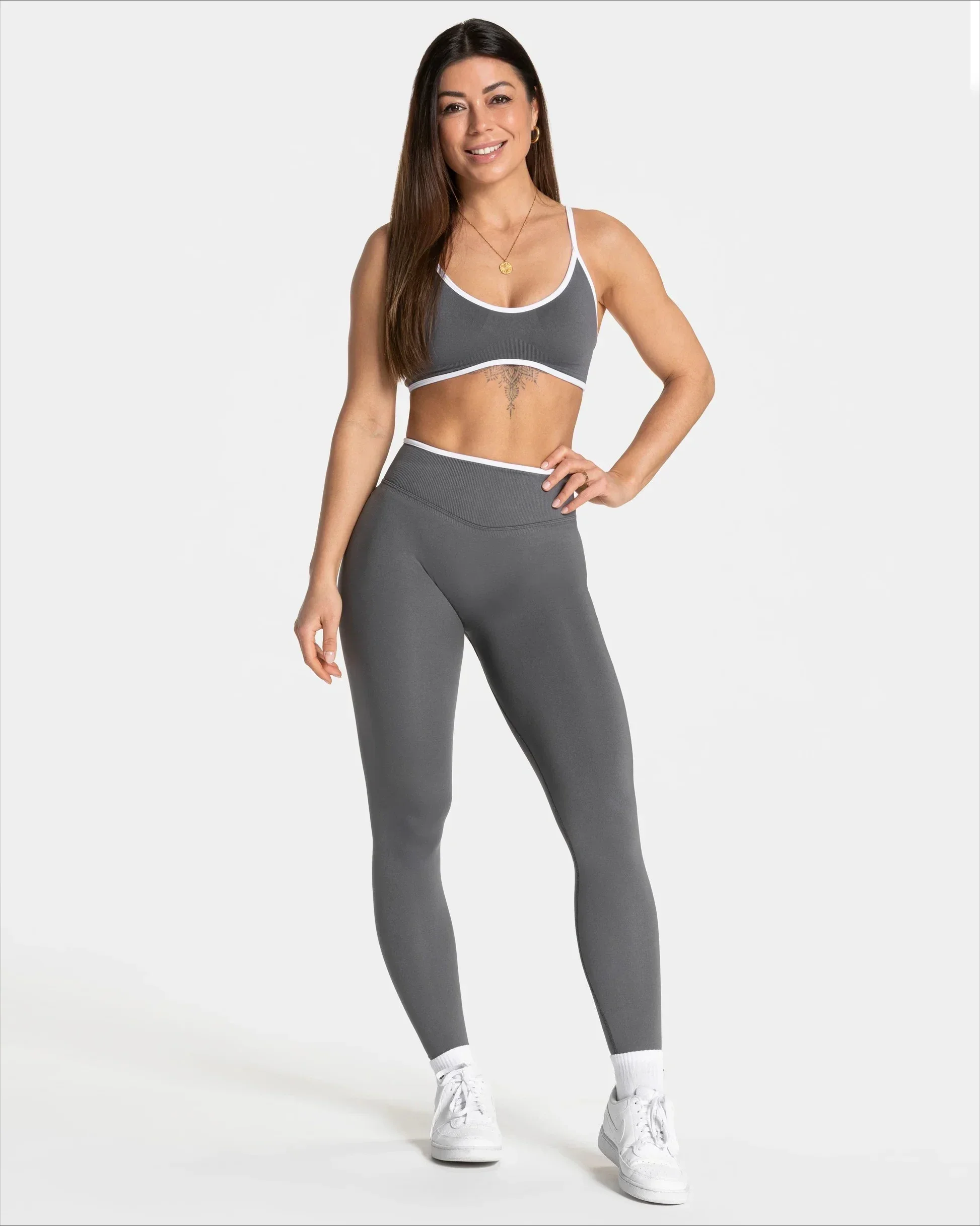 Nahtlose Sport-Leggings für Damen, weißer Rand, Taille, eng, hohe Taille, Hüftheben, Yoga-Hose, Fitnessstudio, Lauftraining, einfarbige Hose – Detail 28