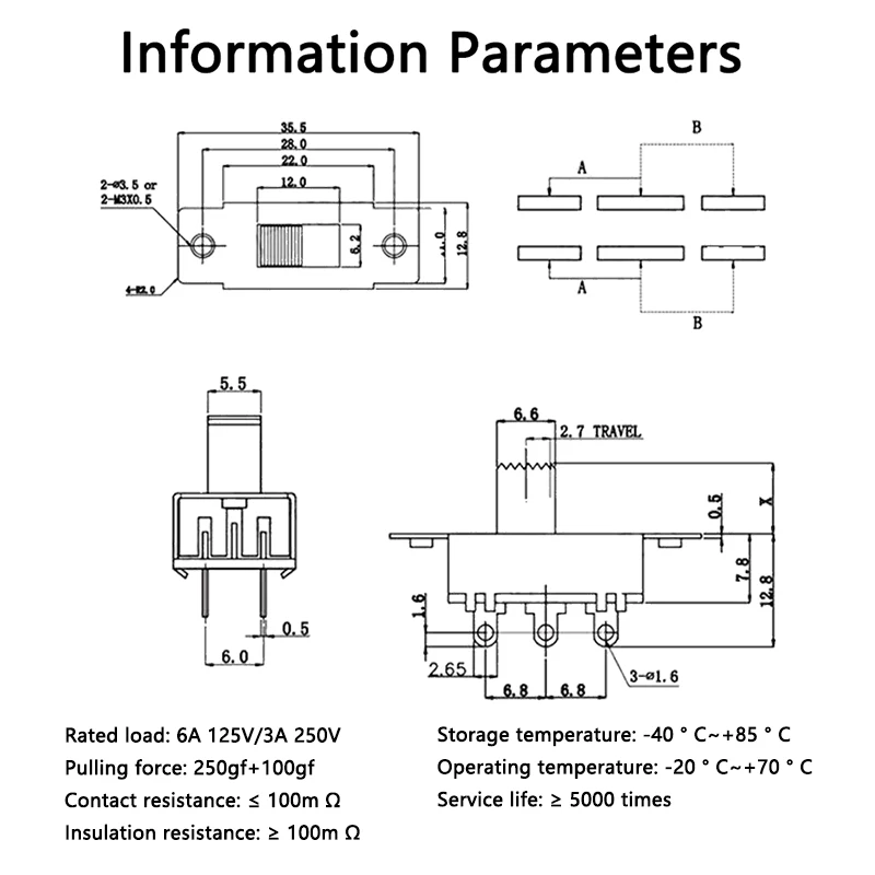 10 قطعة SS-23F19 (2P3T) مقبض الارتفاع 5/6/7/9/10 مللي متر 3 والعتاد 6Pin ثلاجة السيارة تيار كبير تبديل الشريحة DIP التبديل 3/6A 250/125 فولت #6