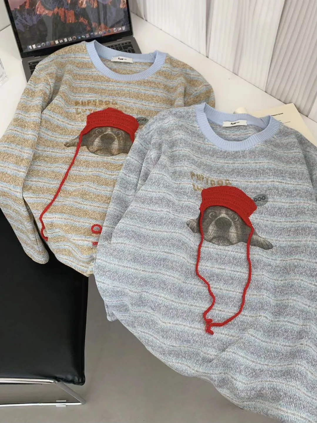 

Осень-зима, вязаная длинная футболка с рисунком свека, полосатый принт, антивозрастная цветная блузка, женский свободный крой, круглый топ Ne