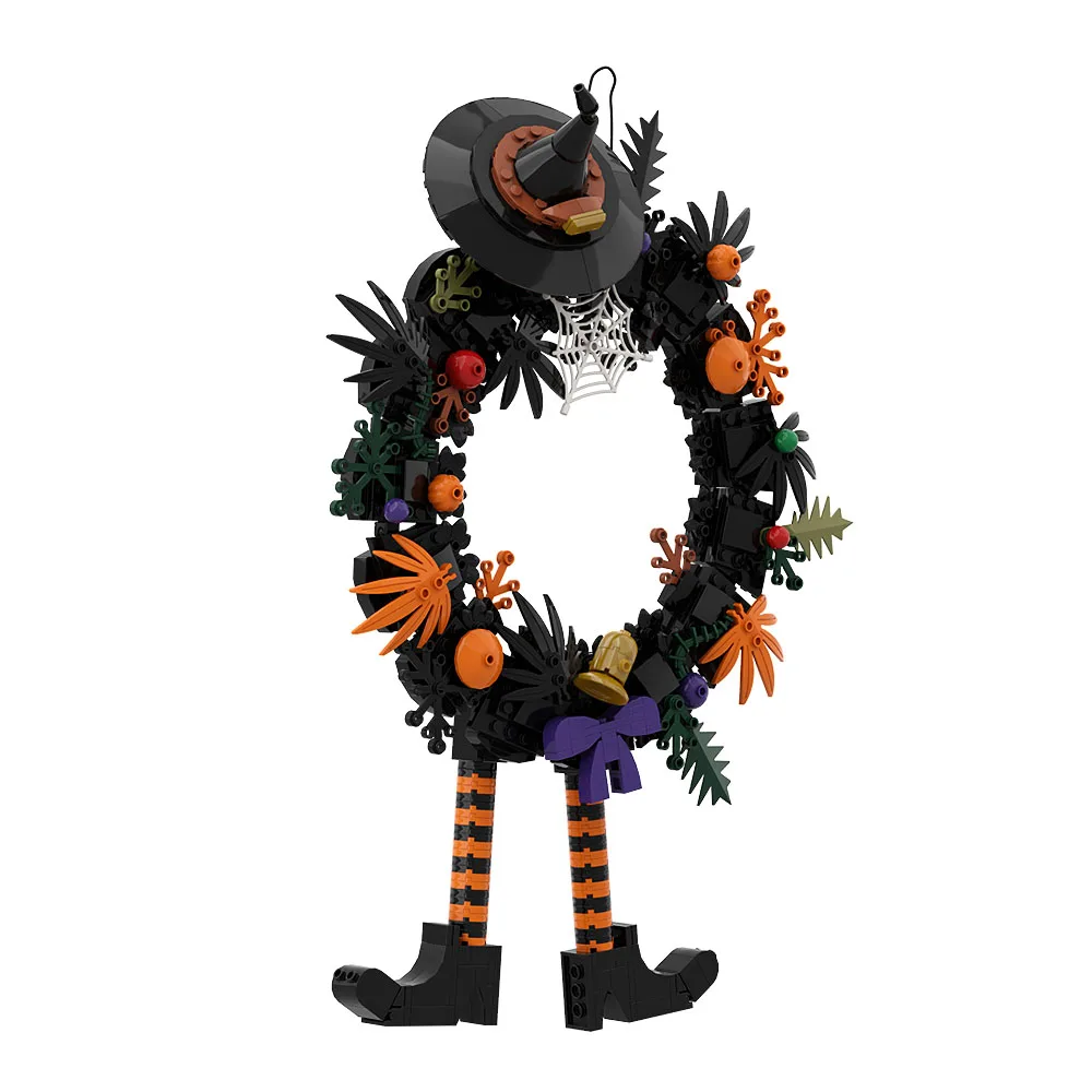 MOC-Juego de bloques de construcción de sombrero de bruja, películas de Terror de Halloween, puerta de calabaza, árbol, sombrero de bruja, ladrillos, juguetes de fantasma de calabaza, regalo