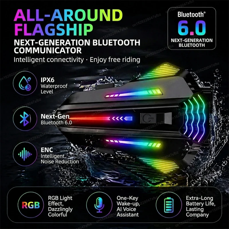 

New Motorcycle Helmet Denoise Earphones TW2S Stereo Bluetooth Hands Free Call IPX6 With Color Ambient Light 800mAh Long Standby