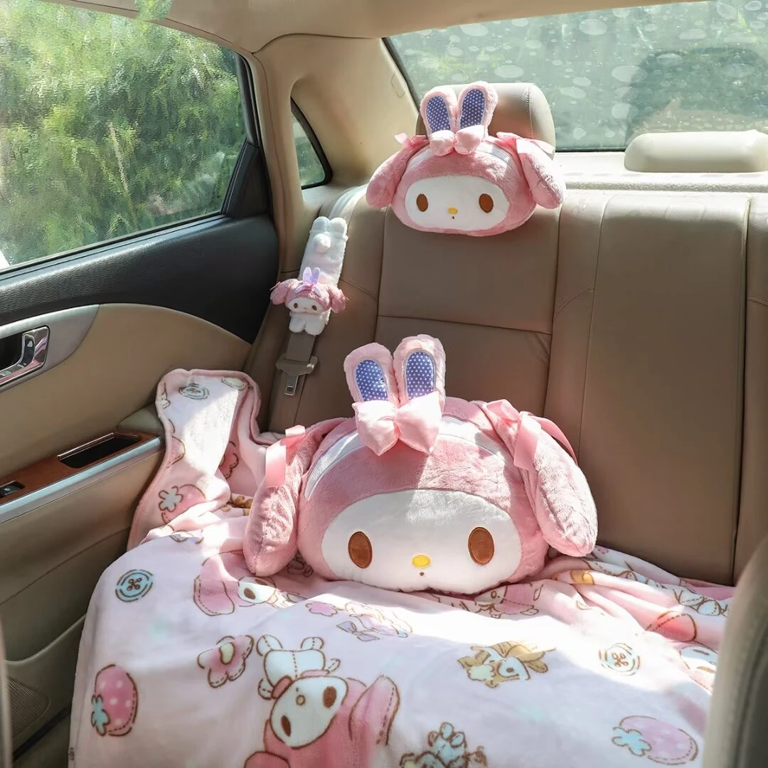 Lovely My Melody Headrest Cushion Car Seat Belt Cover Cartoon My Sweet Piano Pillow Comfortable Kawaii Car Decor Girl