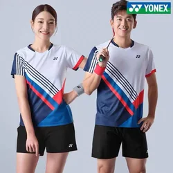 YONEX 2024 новый костюм для бадминтона для пары теннисная быстросохнущая футболка с короткими рукавами поглощающая пот дезодорирующая дышащая