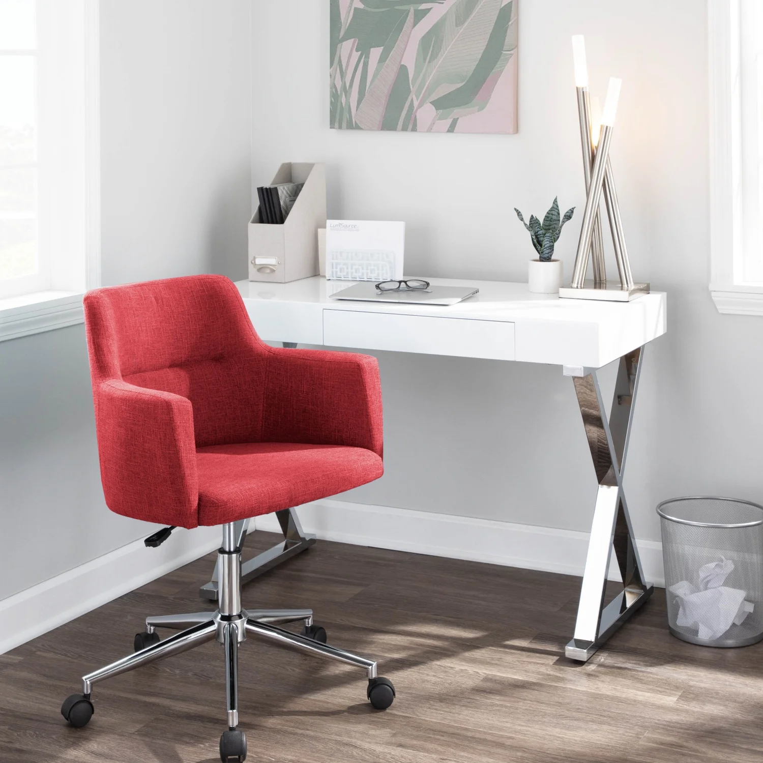 كرسي مكتب أحمر عصري قابل للتعديل من LumiSource ، دعم مريح ، تصميم حديث