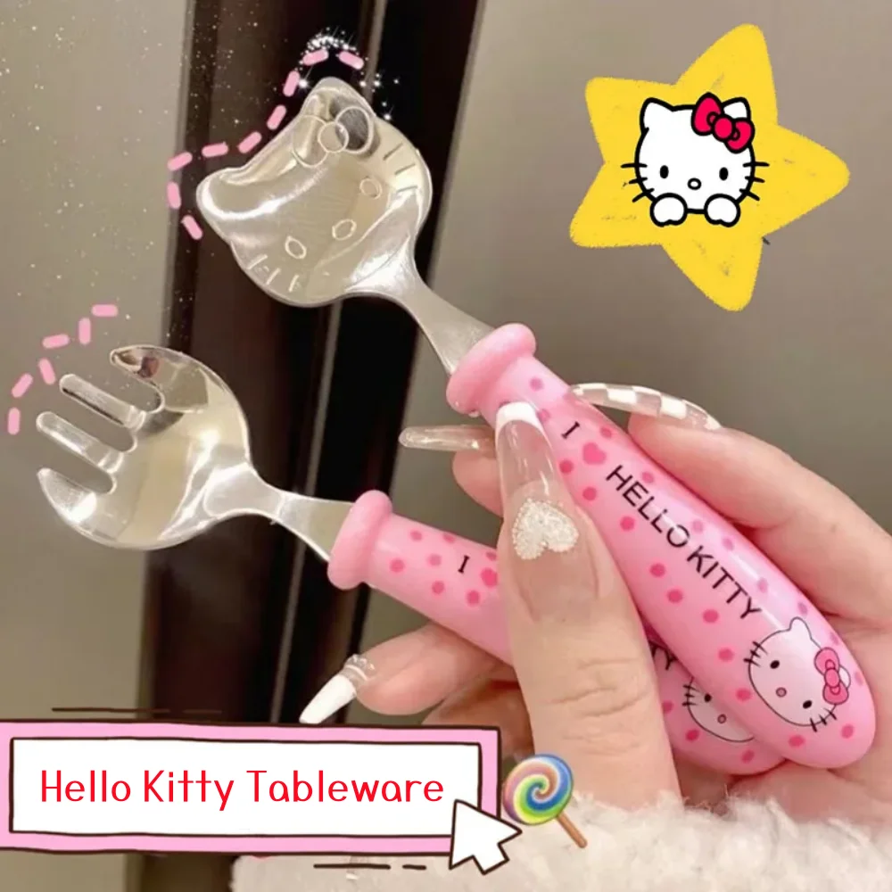 

Sanrio Hello Kitty посуда набор ложек и вилок Y2K милый мультфильм Kt Cat из нержавеющей стали семейная портативная посуда для пикника кухонные инструменты