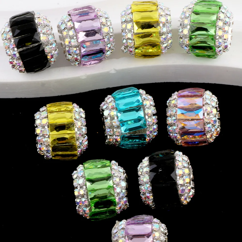 

DIY Jewelry Findings Crystal Rhinestones Paved Geometry Glitter Beads Fit Bracelet Necklace Earring Pen Making 15*17mm 15pcs