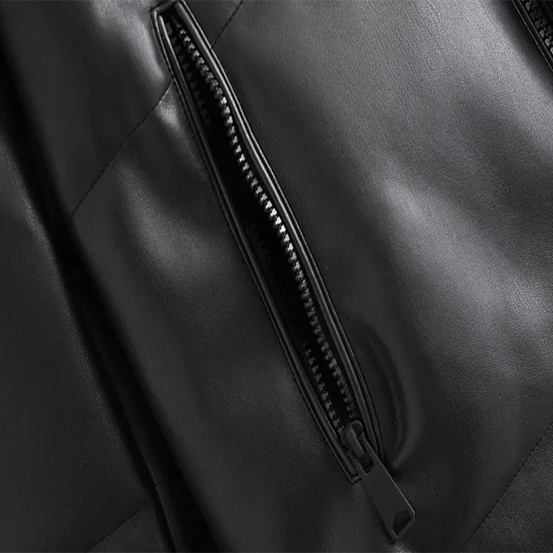 Cappotto invernale da donna con cerniera allentata in similpelle PU Cappotto casual caldo di media lunghezza Giacca in cotone con cappuccio in pelle