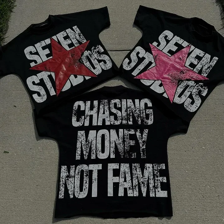 Vintage Chasing Money Not Fame Graphic T-Shirt Cropped Tees Co-ed Top graphic t shirts  men clothing