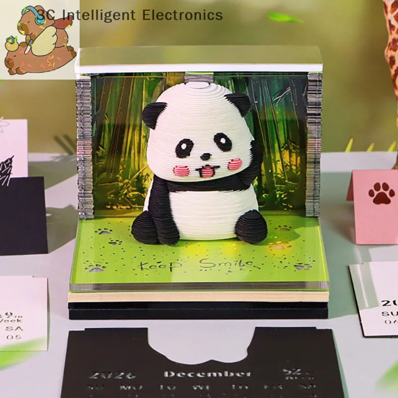 

"2026 LED Lit Desk Calendar with 3D Tear-Away Design, Memo Pad and Paper Carving Art - Perfect for Christmas Gifts