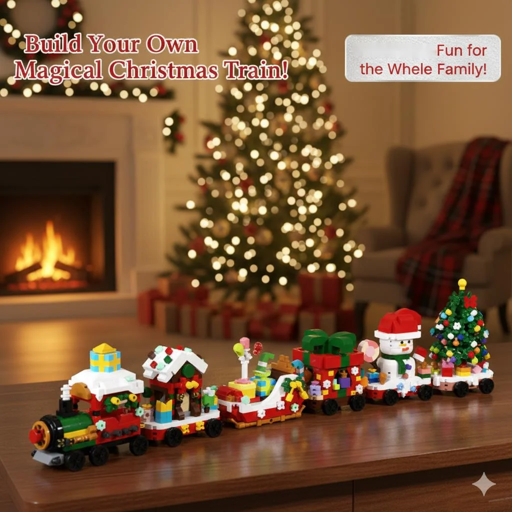 

DIY Рождественский поезд, строительные блоки, мини-кирпичная модель, развивающая игрушка, подарочная коробка для детей, праздничное украшение