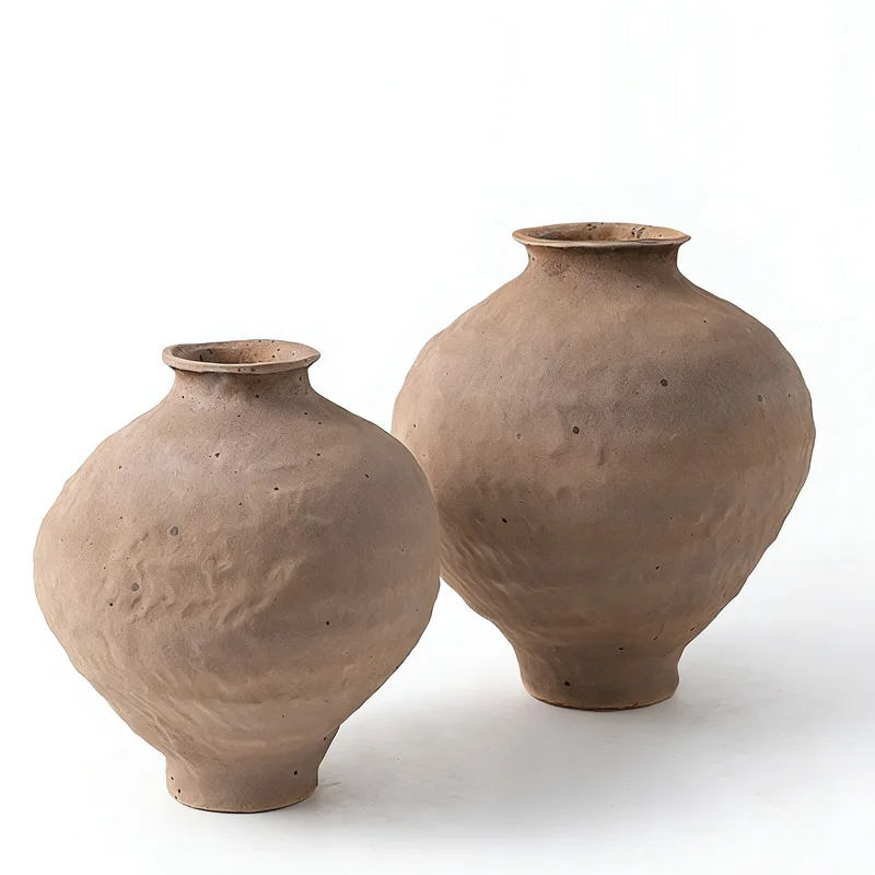 Black wabi sabi antique vase ceramic ornament porch living room decorative flower arrangement artistic pottery pot