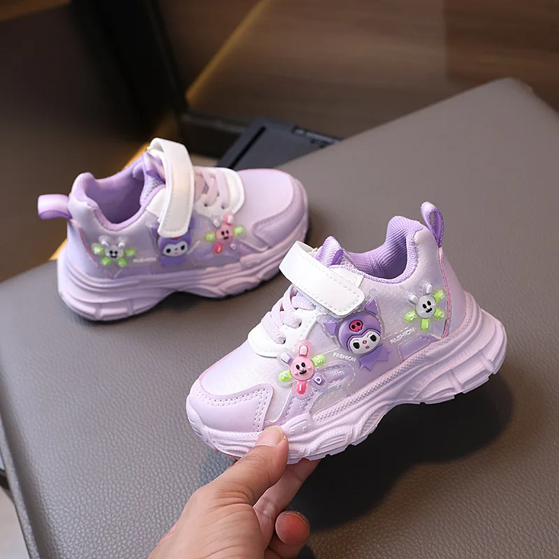 Sanrio Kuromi Children\'s Casual Shoes Autumn New Kid\'s Sports Shoes Girls Cartoon with LED Light Trend Running Shoes Sneakers