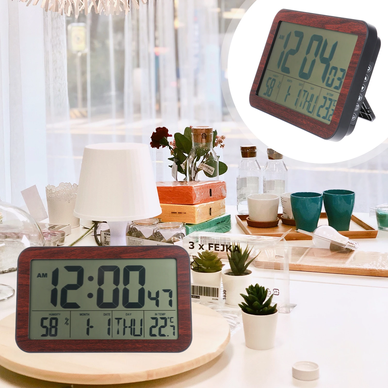 

1pc Multifunctional Electronic Perpetual Calendar Clock Desktop Alarm Silent Wall Hanging Clock with Date Month Day Black