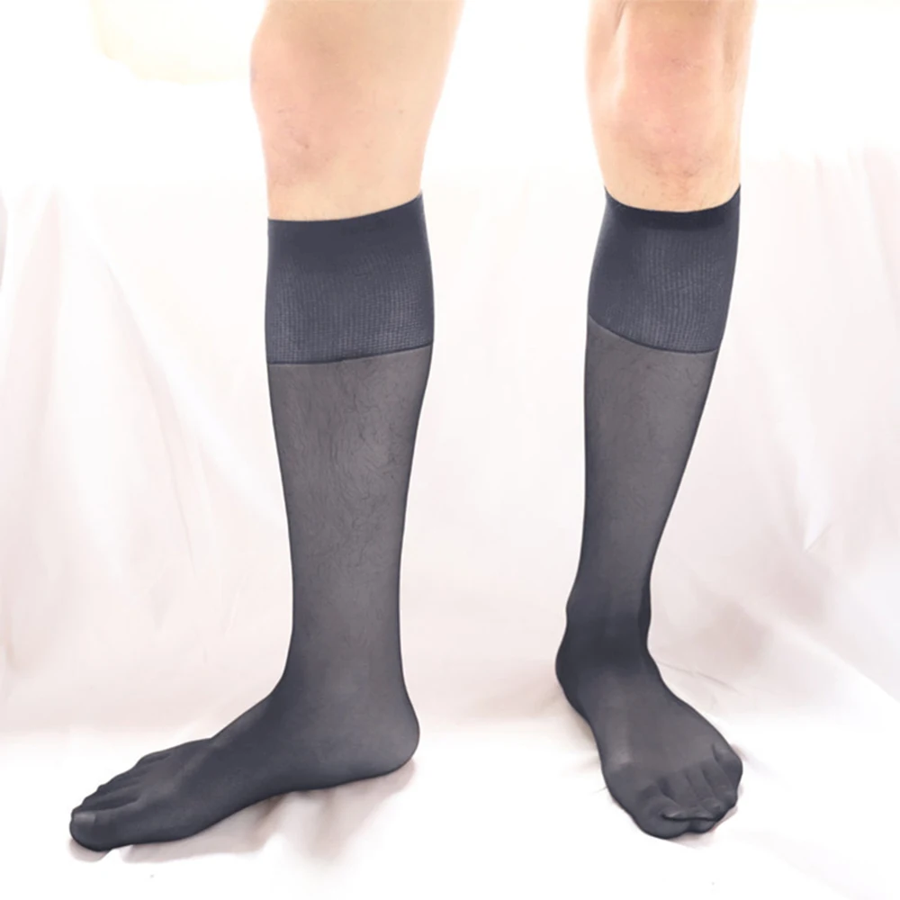 1 Pair Men's Casual Business Formal Dress Silk Socks Traceless See-Through Breathable Stockings Male Tube Socks