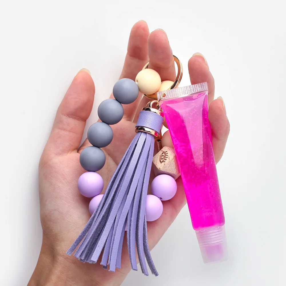 15ml Glossy Tassels Lip Gloss Key Chain Cute Braceket Charm Natural Kit Base Vegan Clear Lipgloss Customized Make Up Lipstick