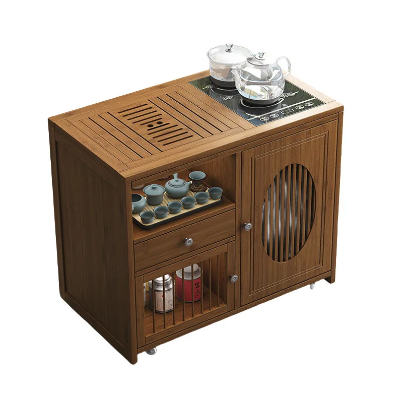 

New Chinese-style mobile small tea table, family tea cart with wheels, balcony coffee table