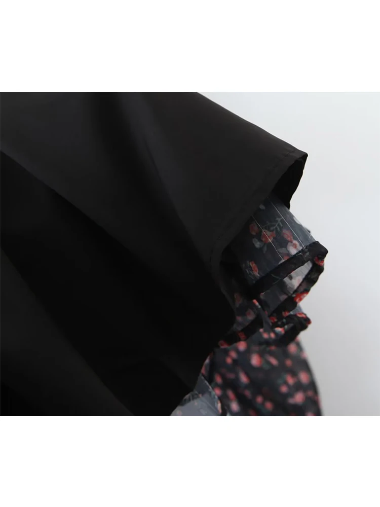 Vintage bloemenprint jurk dames 2023 nieuwe zomer chique chiffon mini-jurk sexy semi-transparante lange mouwen gelaagde ruches korte jurk