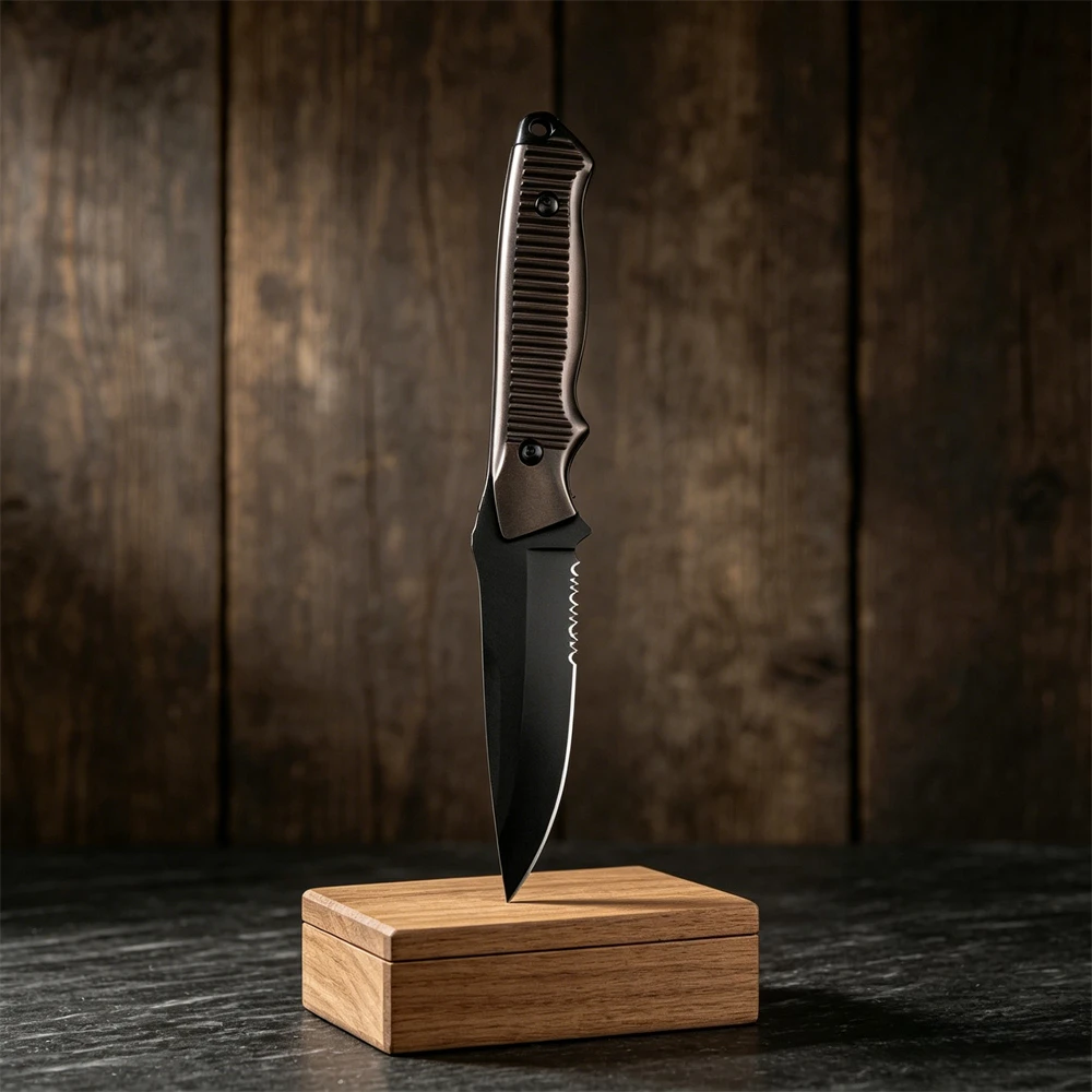 

BM 140BK Fixed Blade Knife, Serrated Blade with Aluminum Handle, Portable Hunting Straight Knife, Outdoor EDC Tool for Camping