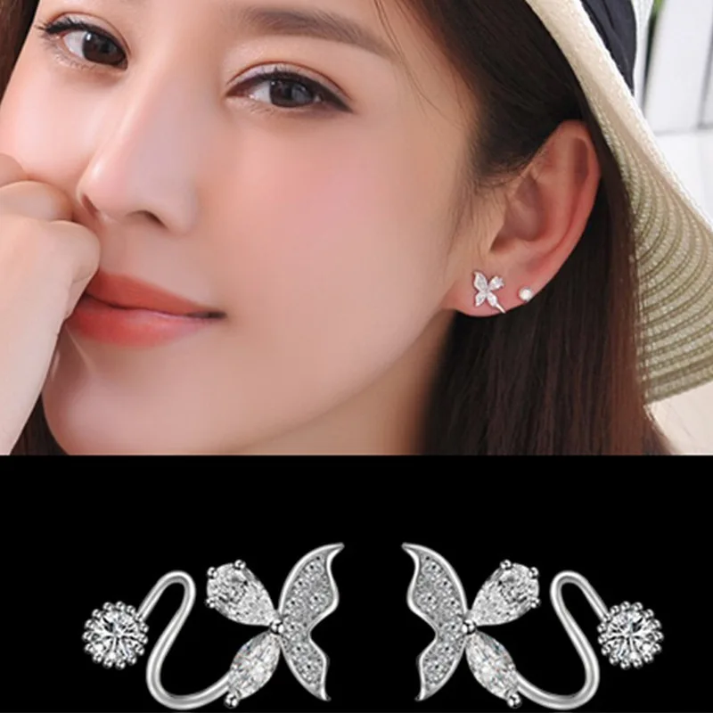 925 Sterling Silver Whirl Butterfly Zircon Stud Earrings For Women  Luxury Designer Jewelry  Items GaaBou Jewellery