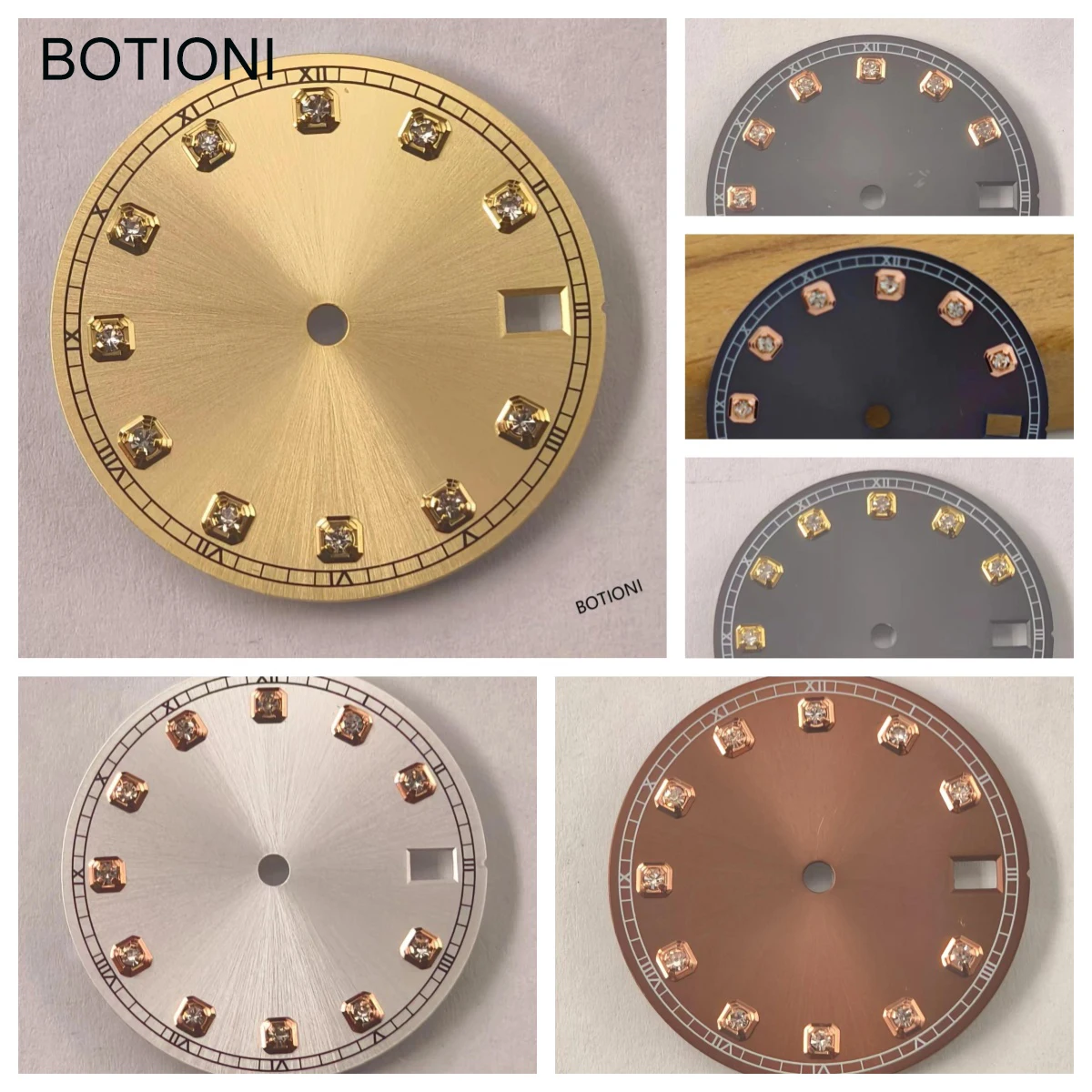 BOTIONI 28.5 ملم قرص ساعة معقم أسود أزرق فضي وردي رمادي، تناسب حركة NH34 NH35 تناسب تاج الساعة 3/3.8/4.2، وجه الساعة