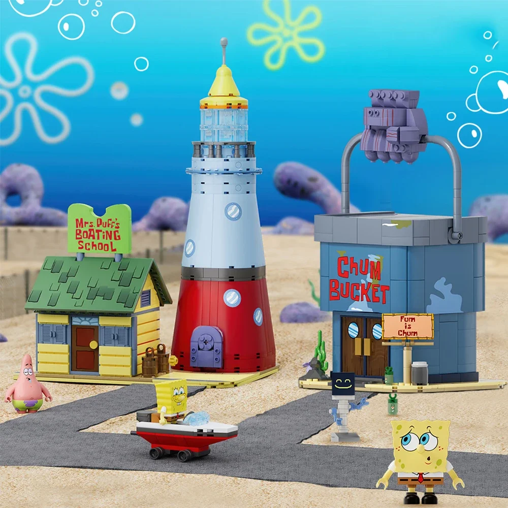 

SpongeBob SquarePants Building Blocks Bikini Bottom Driving School The Chum Bucket Cartoon Model Bricks Kids Toys Holiday Gifts